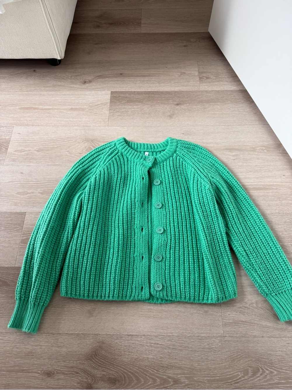 Green Ribbed Button-Front Cardigan Sweater - Picture 3 of 5